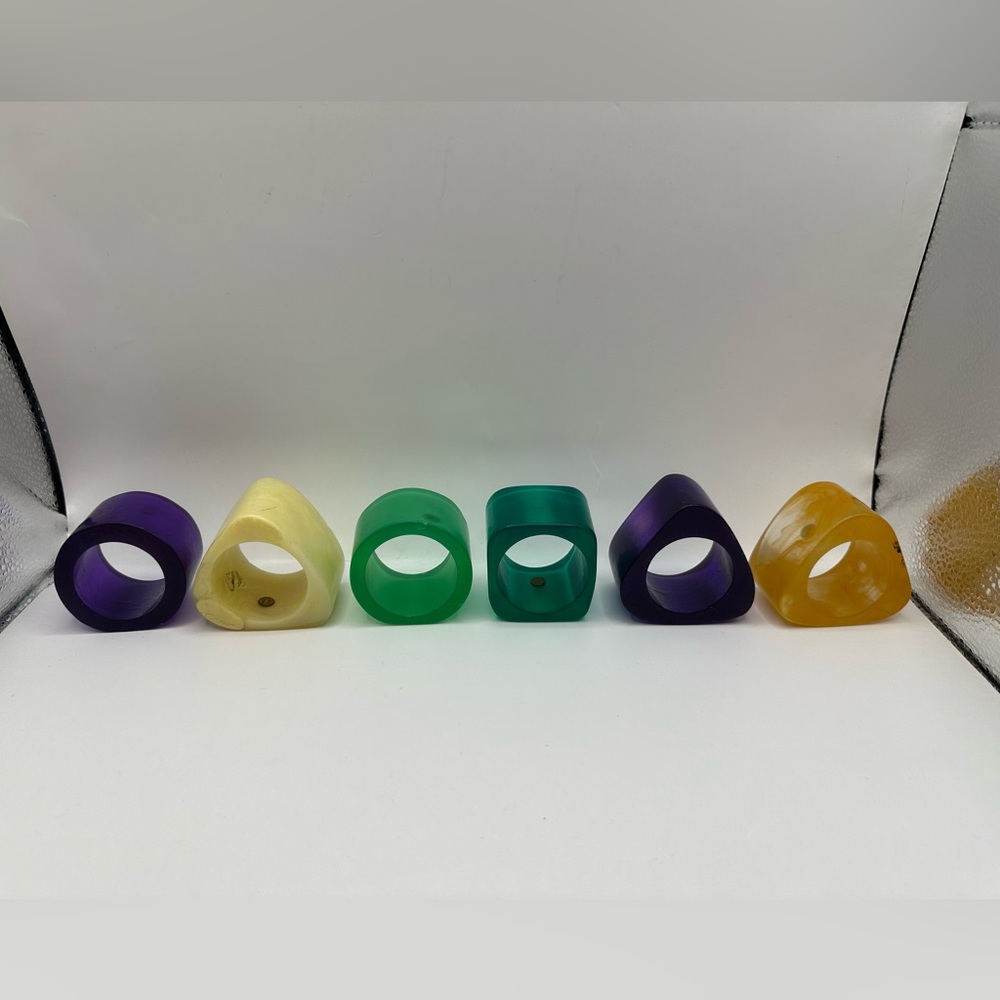 Group of six Martha Sturdy resin napkin rings